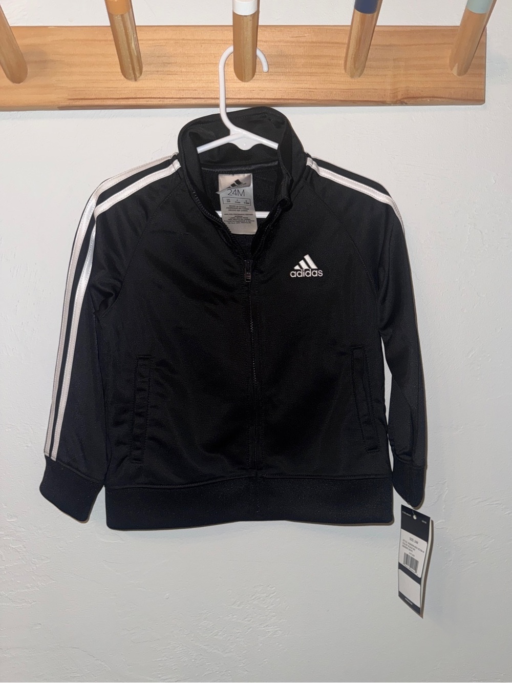 Adidas Black Jacket and Pants Stripes Two Piece Tracksuit Set 24 M Baby NWT